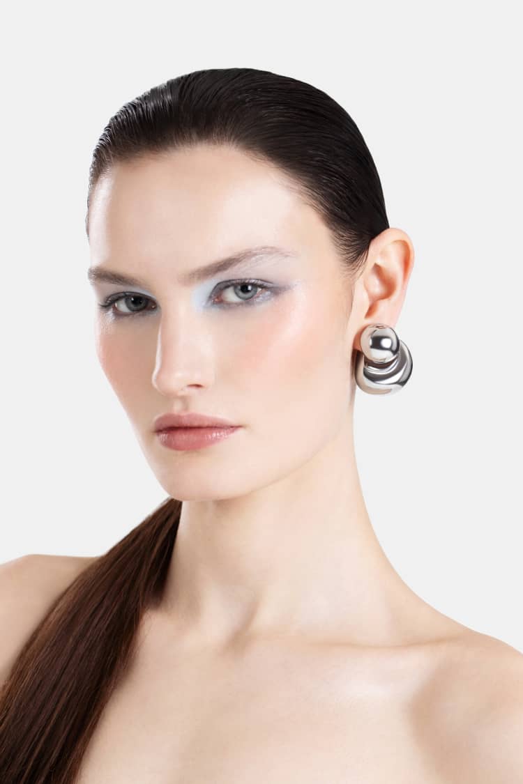 Bold Double Stud Earrings in Silver - Image 3
