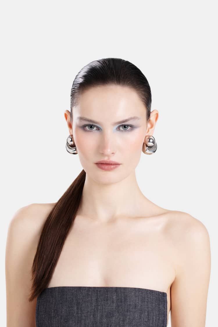 Bold Double Stud Earrings in Silver - Image 4