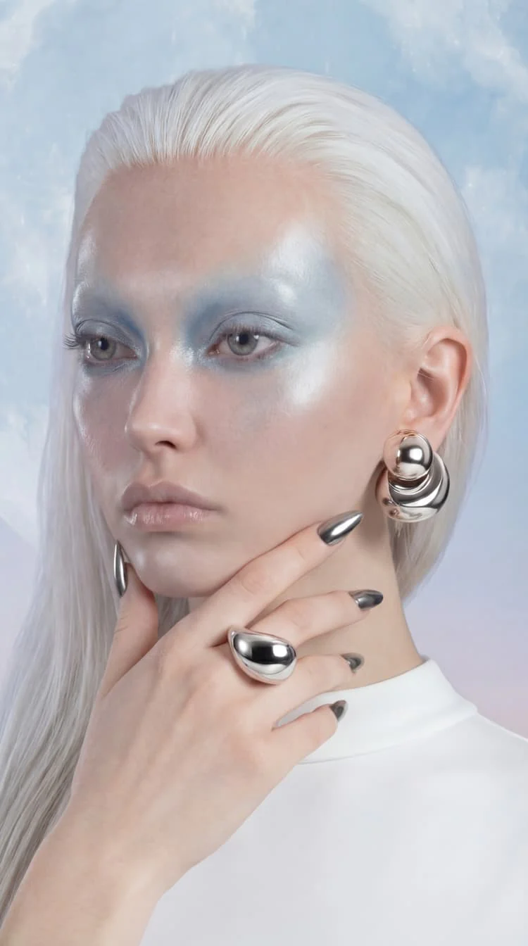 Bold Double Stud Earrings in Silver - Image 7