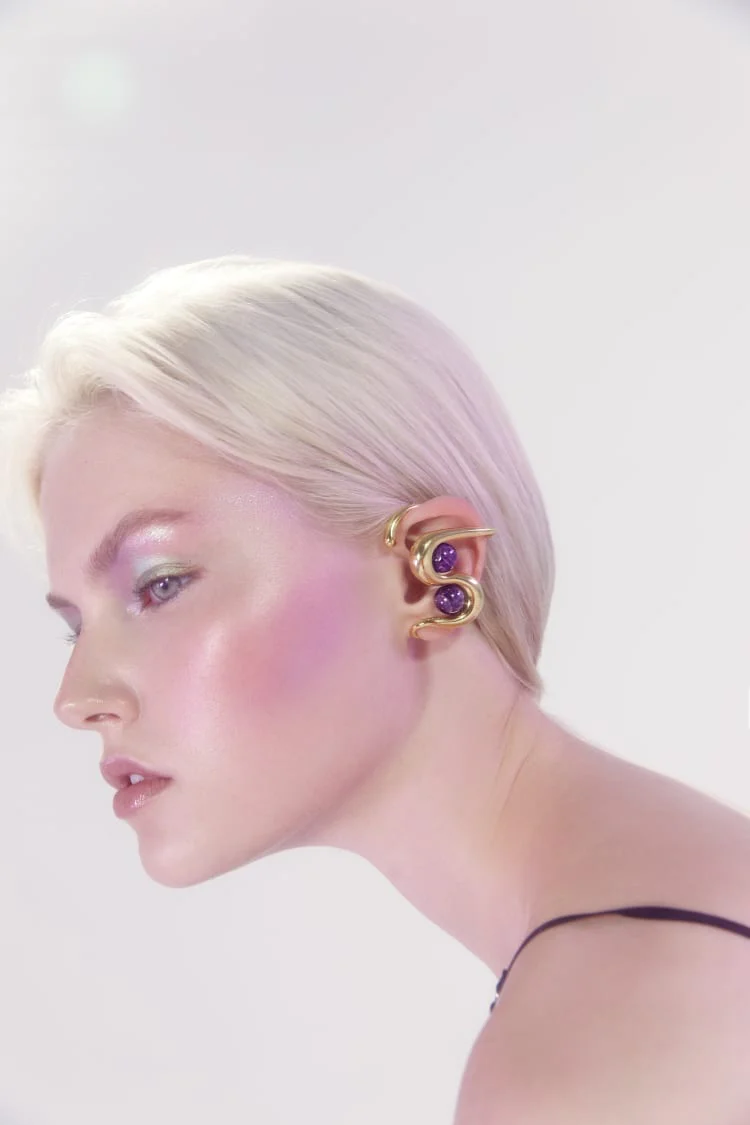 Gold Ear Cuff with Amethyst - Image 3