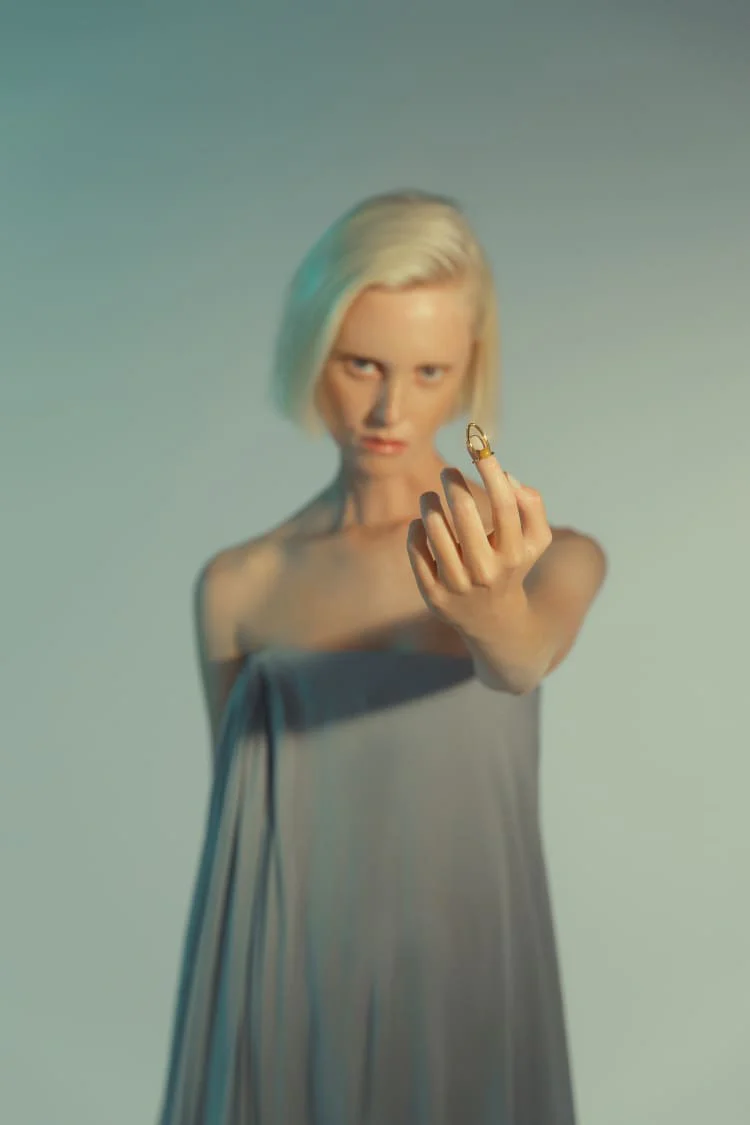 Gold Nail Ring with Embedded Stone - Image 4