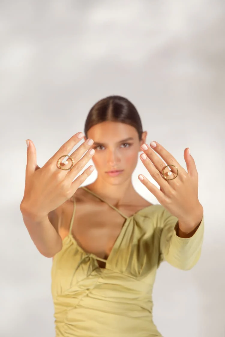 Gold Pearl Circular Ring - Image 3