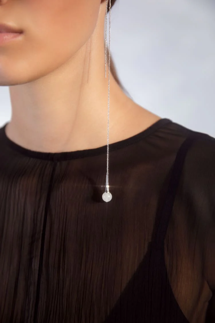 Silver Drop Earrings with Pearl - Image 3