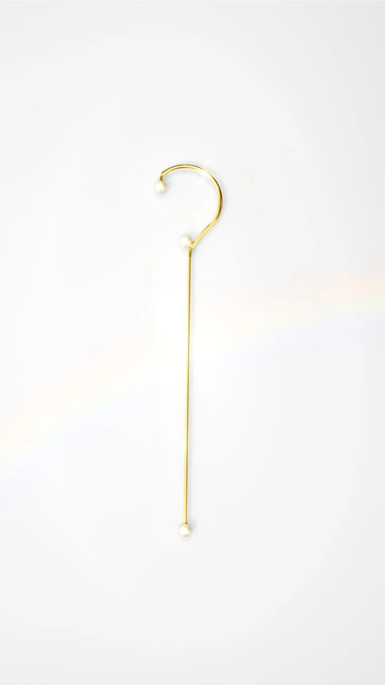 Snake Pearl Ear Cuff with Chain - Image 3