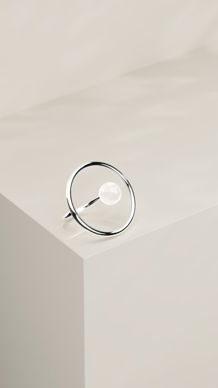 Silver Pearl Circular Ring - Image 3